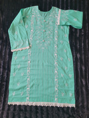 Mint Serenity Hand-Embroidered Lawn Suit with Classic White Trouser