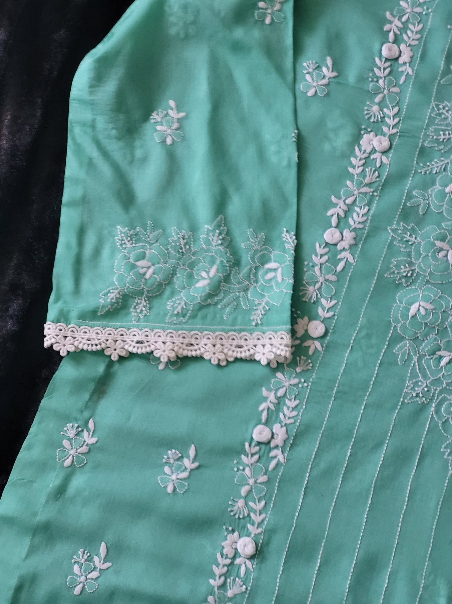 Mint Serenity Hand-Embroidered Lawn Suit with Classic White Trouser