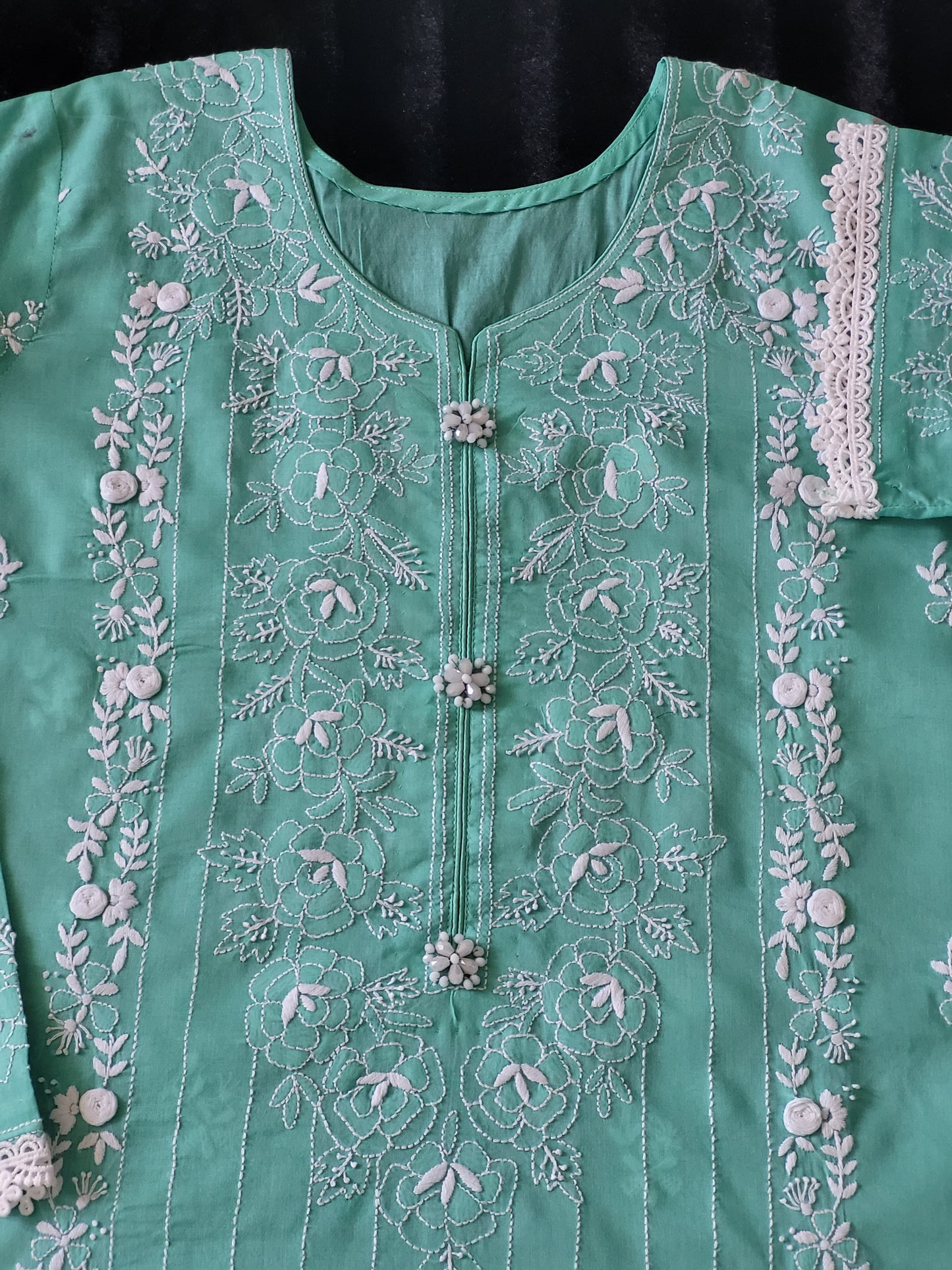 Mint Serenity Hand-Embroidered Lawn Suit with Classic White Trouser
