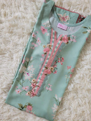 2 Pc Embroidered Suit Blue All Over Floral Print