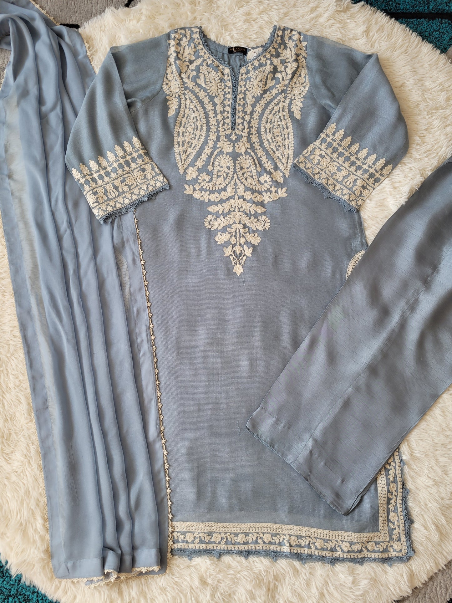Agha Noor Sterling Bloom Embroidered Cotton Net Formal Suit