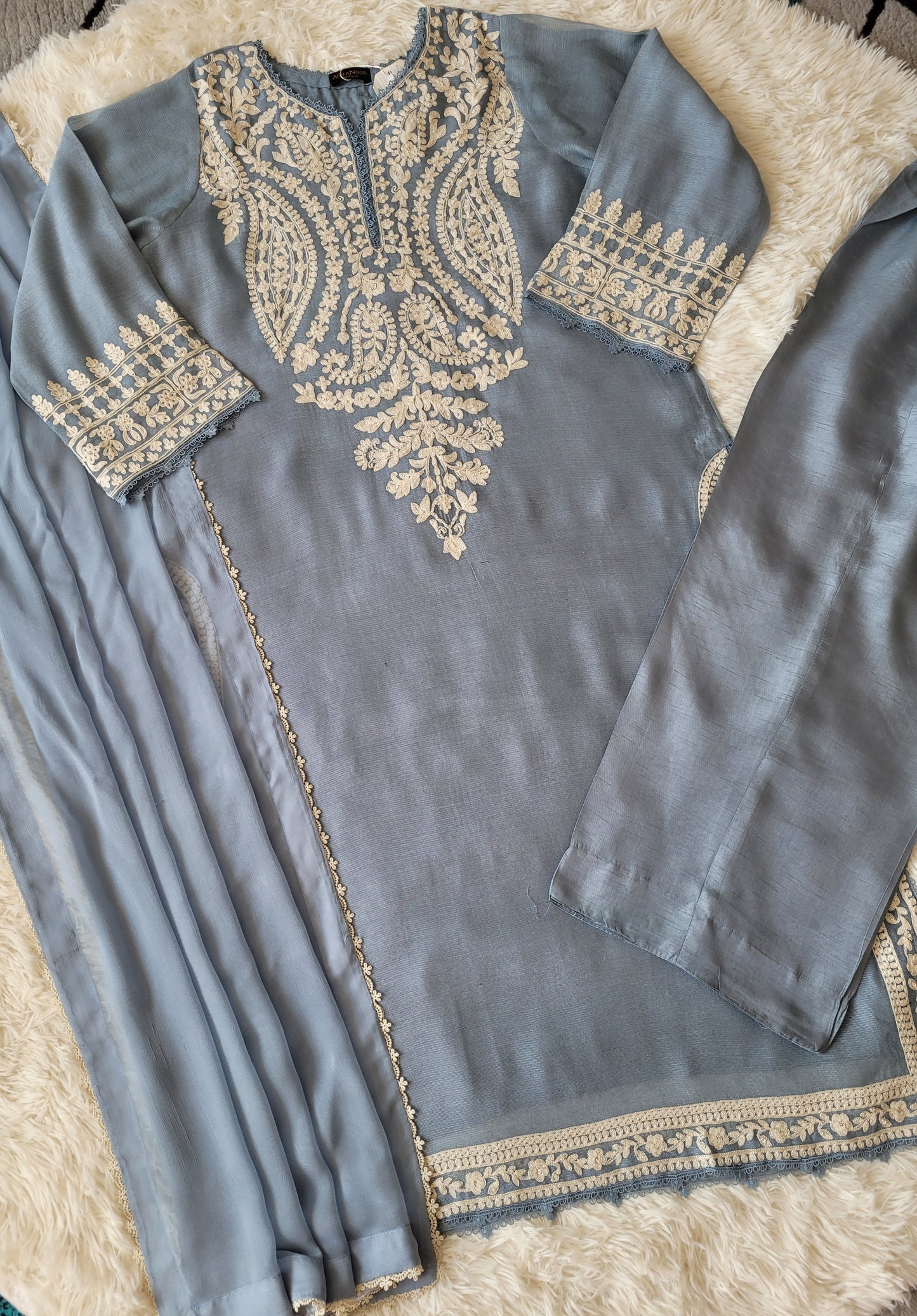 Agha Noor Sterling Bloom Embroidered Cotton Net Formal Suit