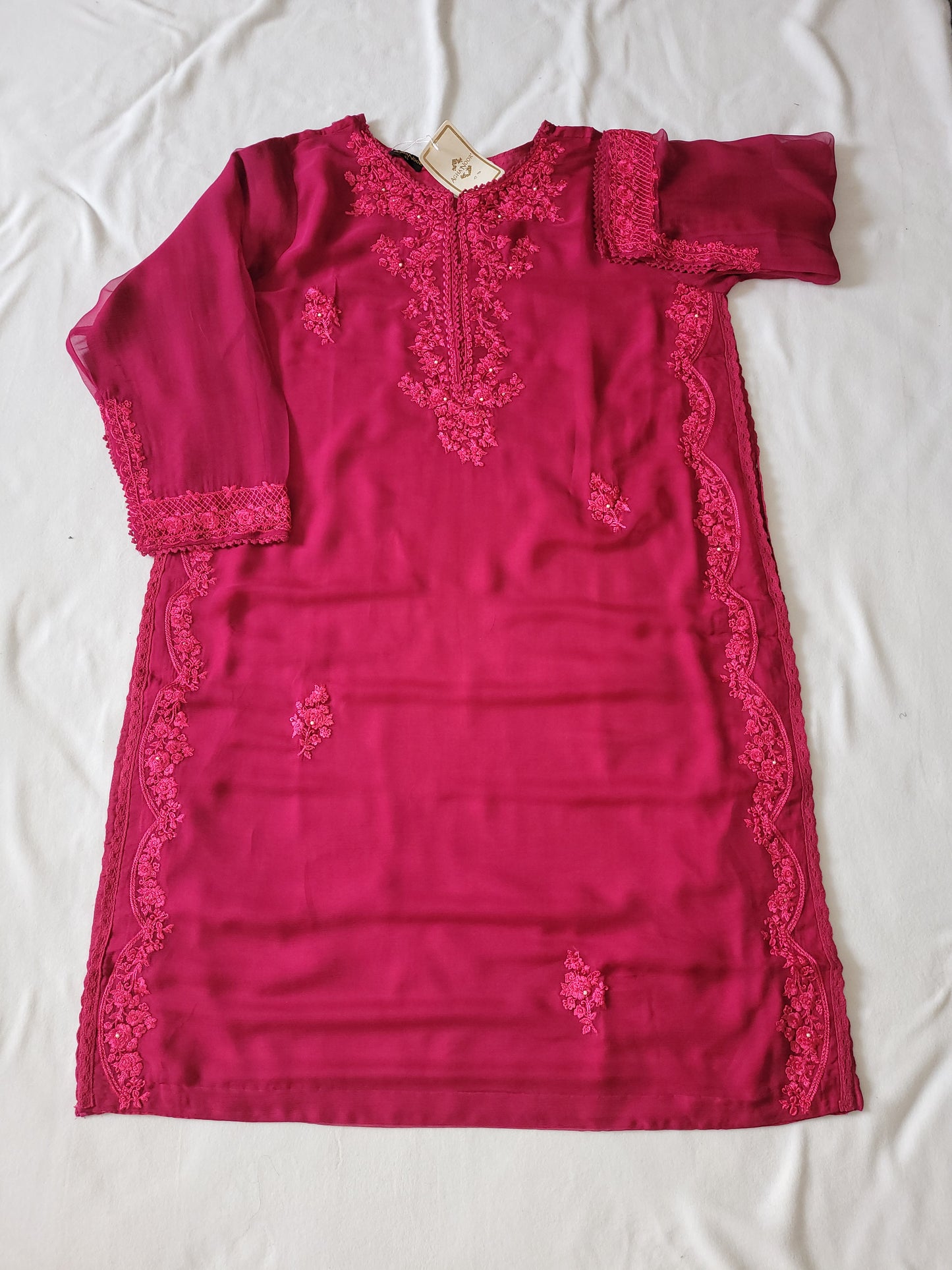 Agha Noor Fuchsia Dream: Ornate Embroidered Chiffon Ensemble