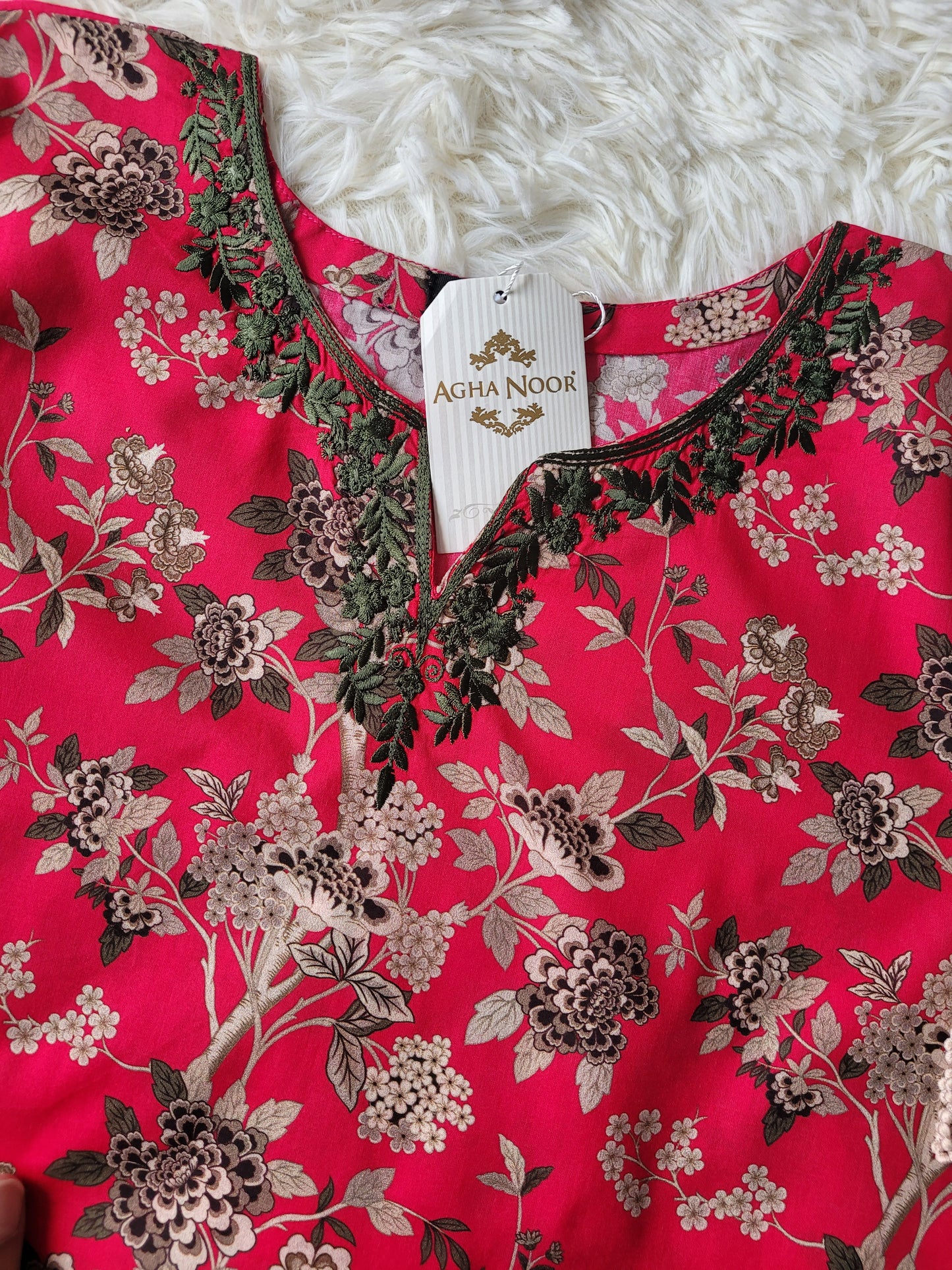 Fuchsia Bloom: Vibrant Printed Suit with Embroidered Accents