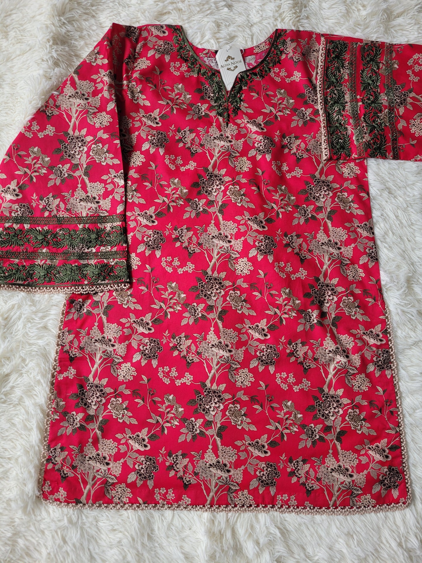 Fuchsia Bloom: Vibrant Printed Suit with Embroidered Accents