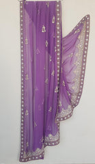 Lavender Sheer Dupatta (Hand Stamped Accents with Metallic Trim)