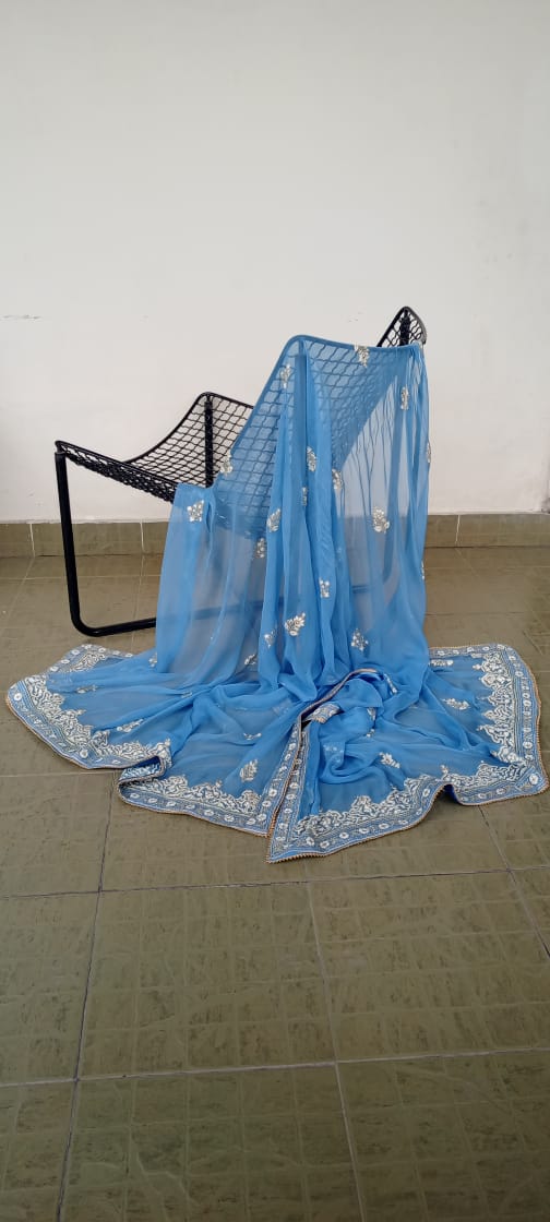 Multicolor Chiffon Dupattas with Hand Block Print & Gota Lace Trim