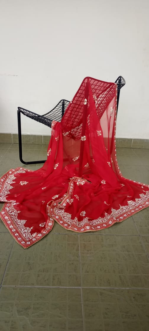 Multicolor Chiffon Dupattas with Hand Block Print & Gota Lace Trim