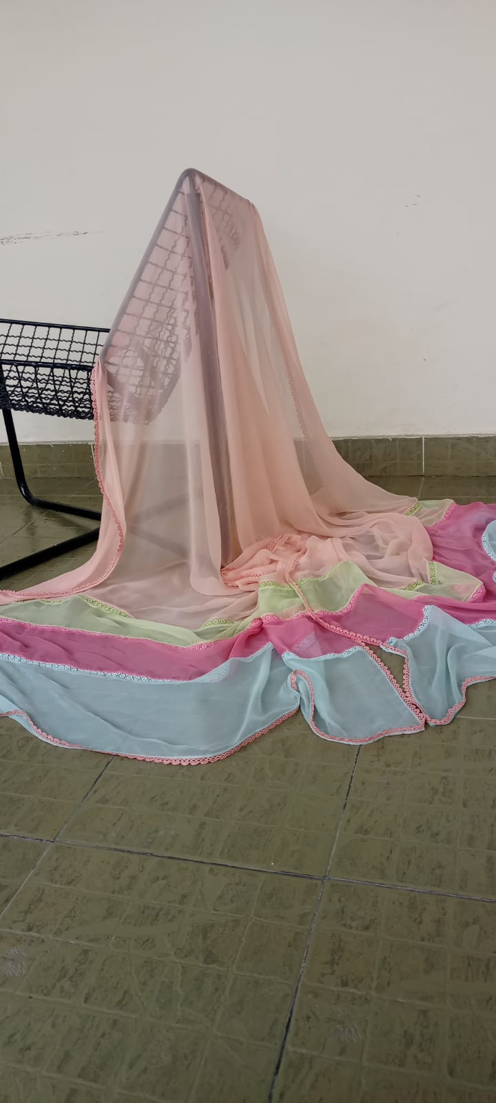 Chiffon Dupatta with Lace Border - Four Colors in one