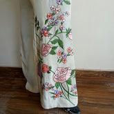 Ivory Bloom Korean Rawsilk Embroidered Bell Bottoms
