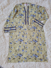 Lime Yellow with Blue Floral Print Kurta and Trouser