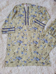 Lime Yellow with Blue Floral Print Kurta and Trouser