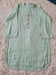 Embroidered Irish Linen Suit - Mint Green Pintuck Kurta with Trousers