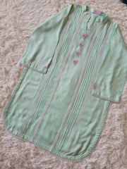Embroidered Irish Linen Suit - Mint Green Pintuck Kurta with Trousers