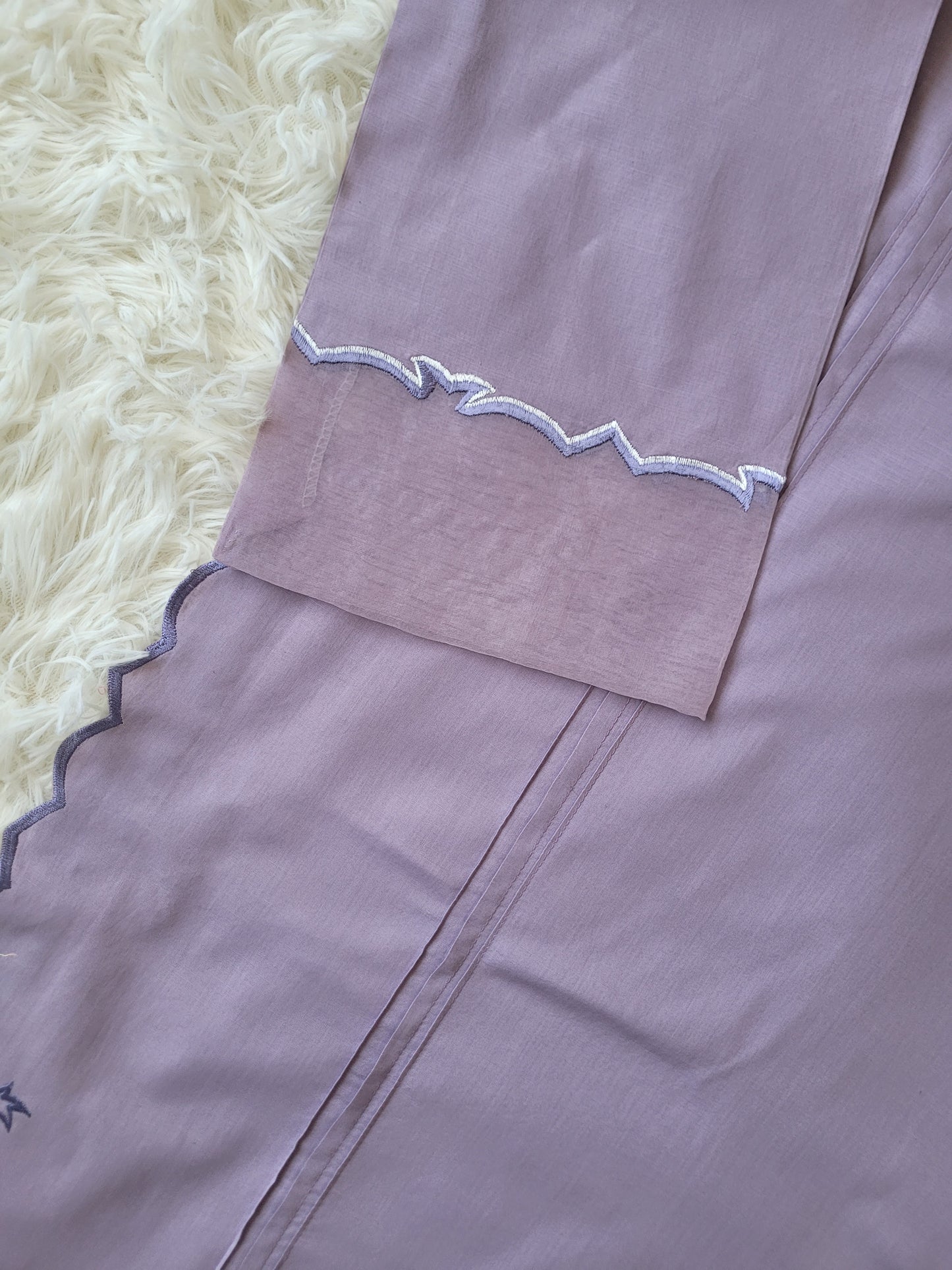 Lilac Bloom Embroidered Cambric Suit with Cutwork Detail