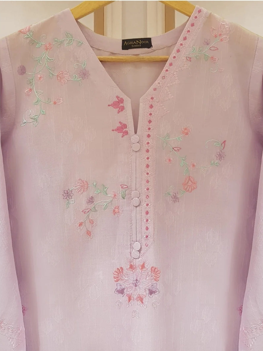 Agha Noor Lavender Jacquard Embroidered Shirt