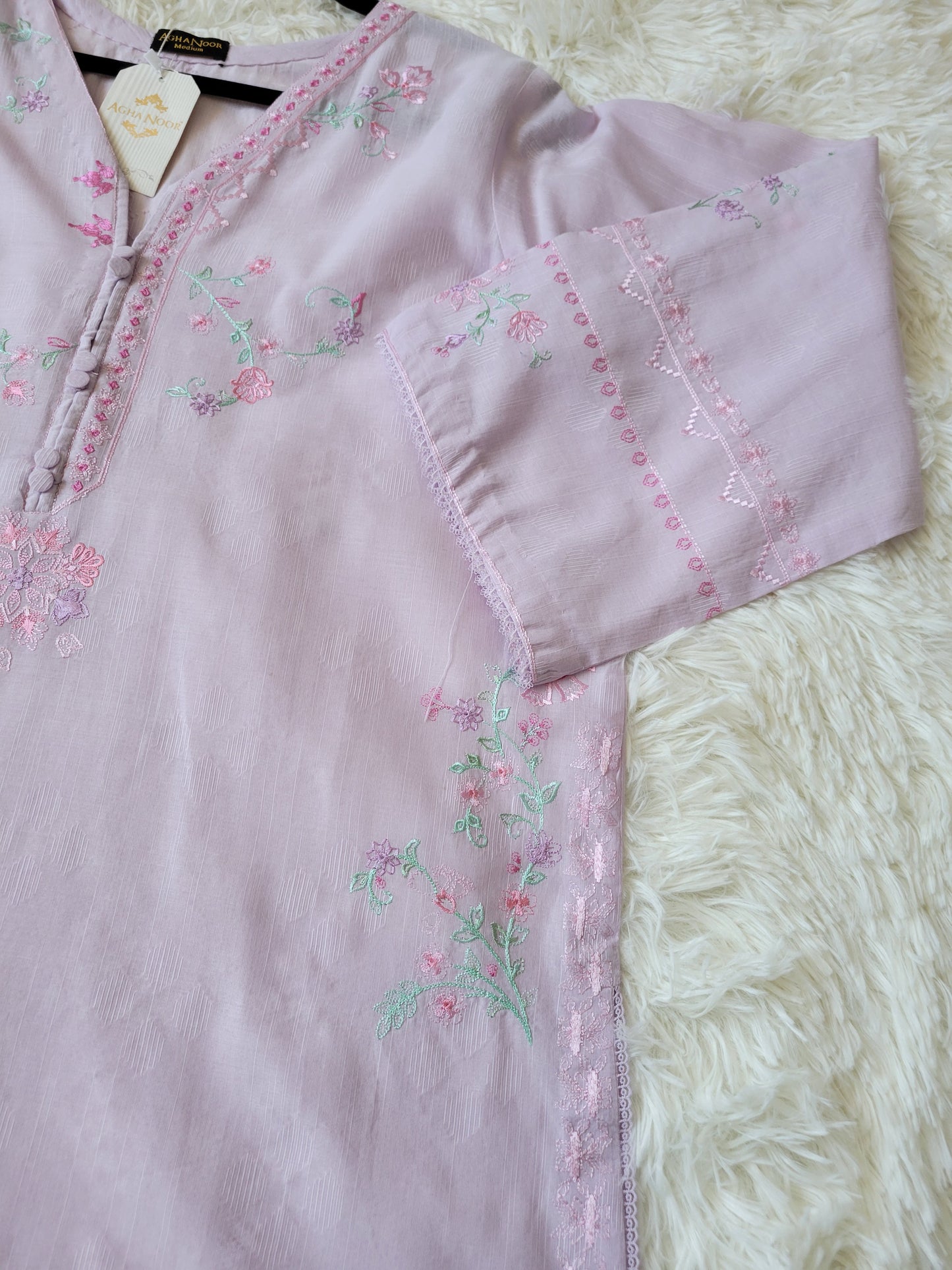 Agha Noor Lavender Jacquard Embroidered Shirt