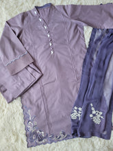 Lilac Bloom Embroidered Cambric Suit with Cutwork Detail