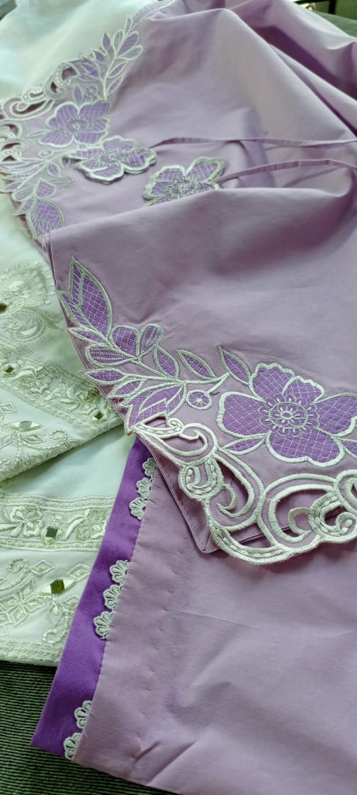 Lilac & White: Embroidered Cotton Two-Piece Suit