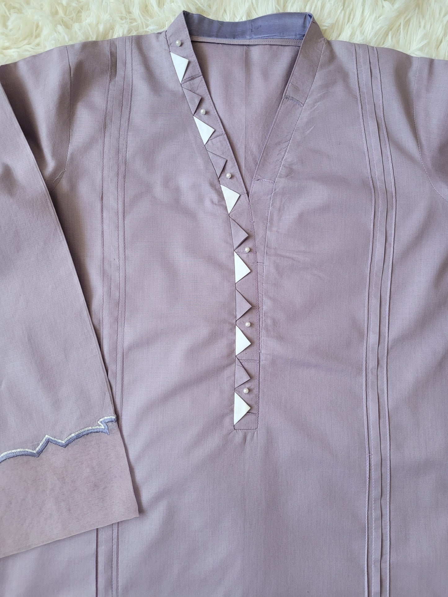 Lilac Bloom Embroidered Cambric Suit with Cutwork Detail