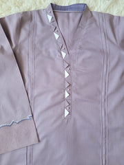 Lilac Bloom Embroidered Cambric Suit with Cutwork Detail