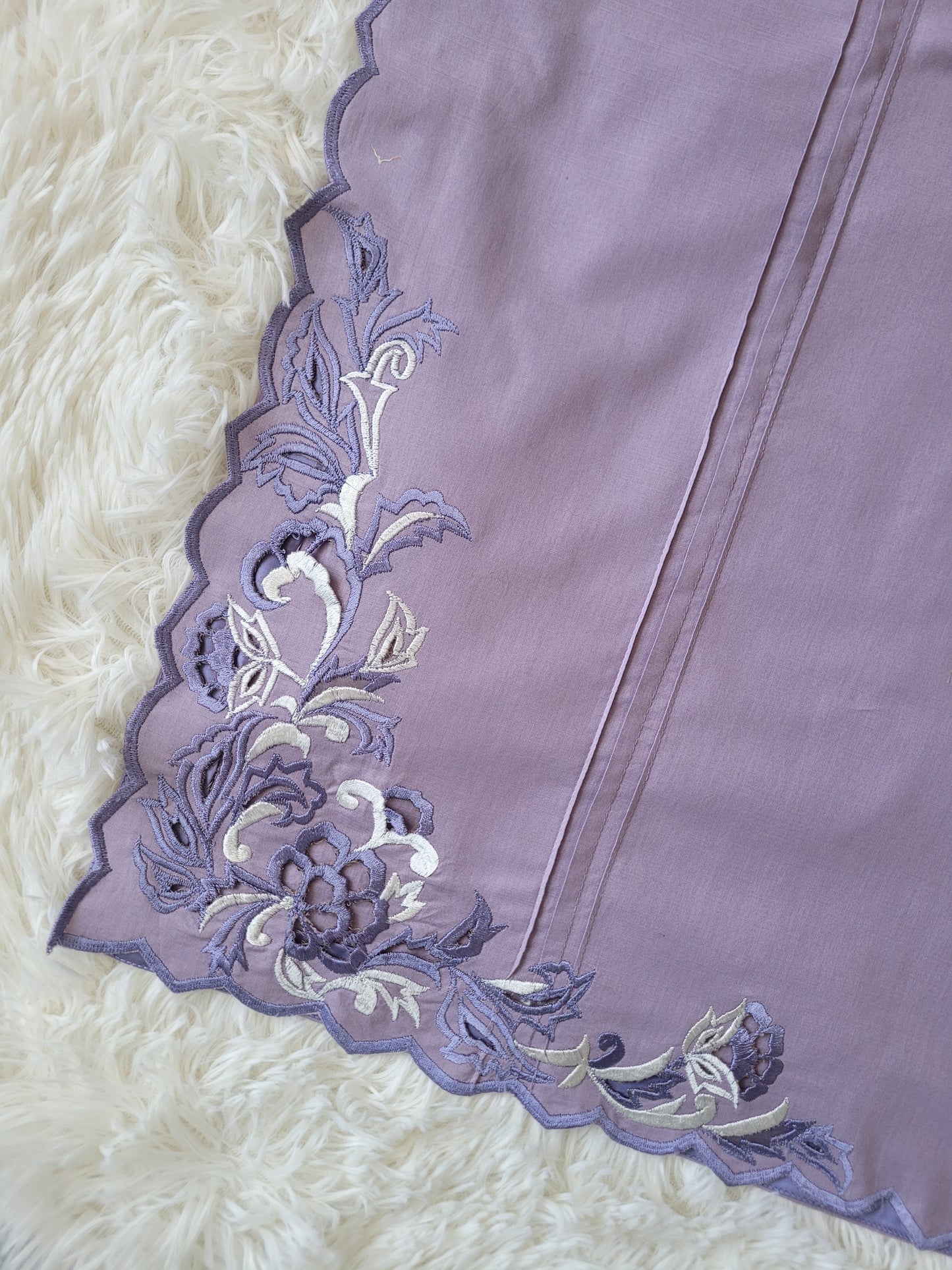 Lilac Bloom Embroidered Cambric Suit with Cutwork Detail