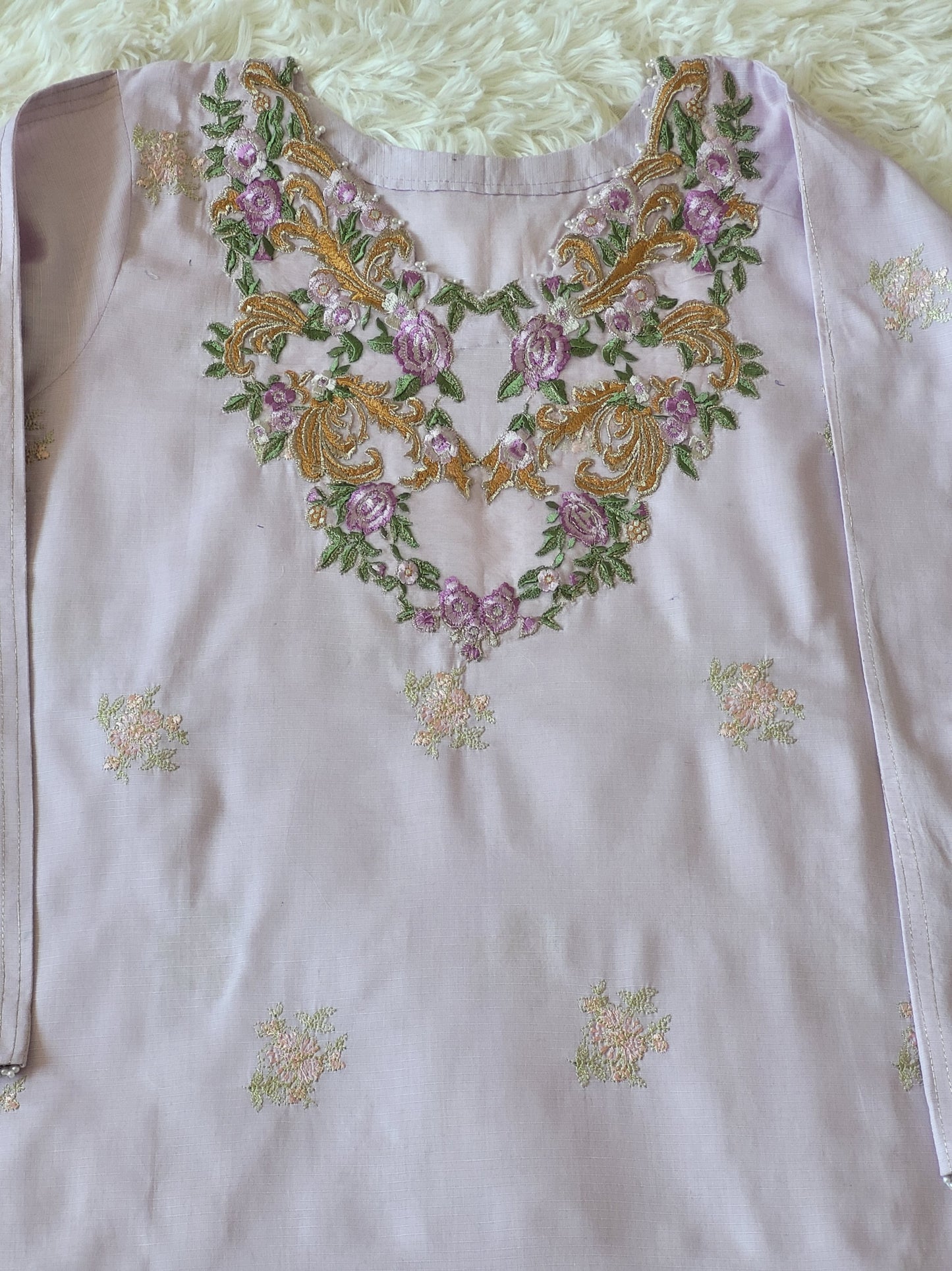 Lilac Garden: Multi-Embroidered Suit with Coordinating Dupatta