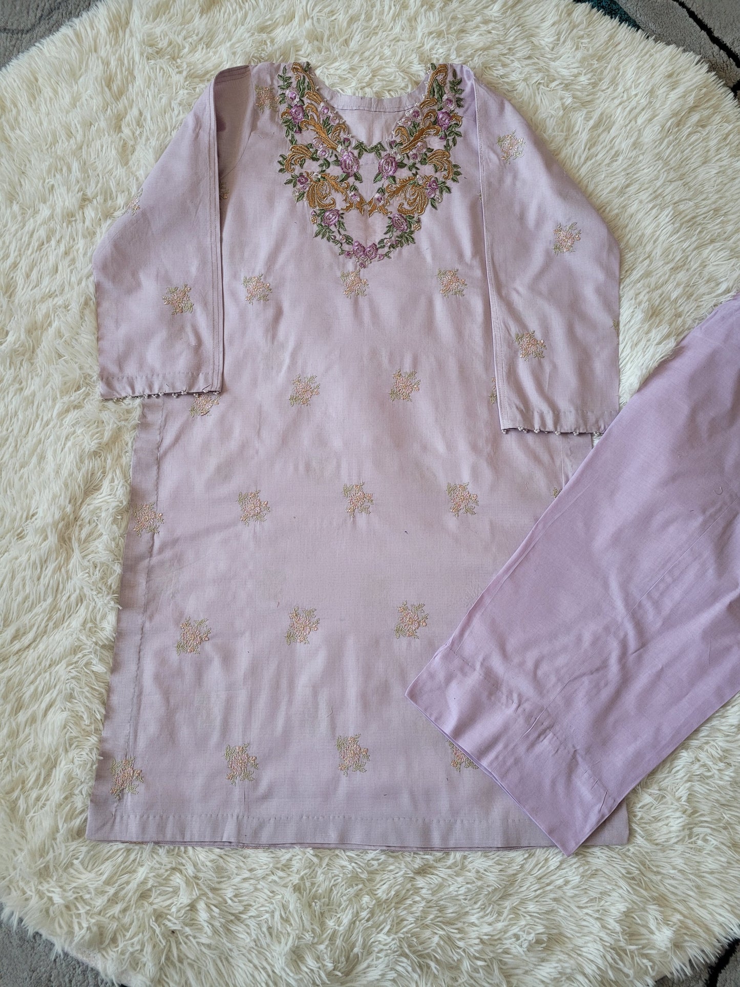 Lilac Garden: Multi-Embroidered Suit with Coordinating Dupatta