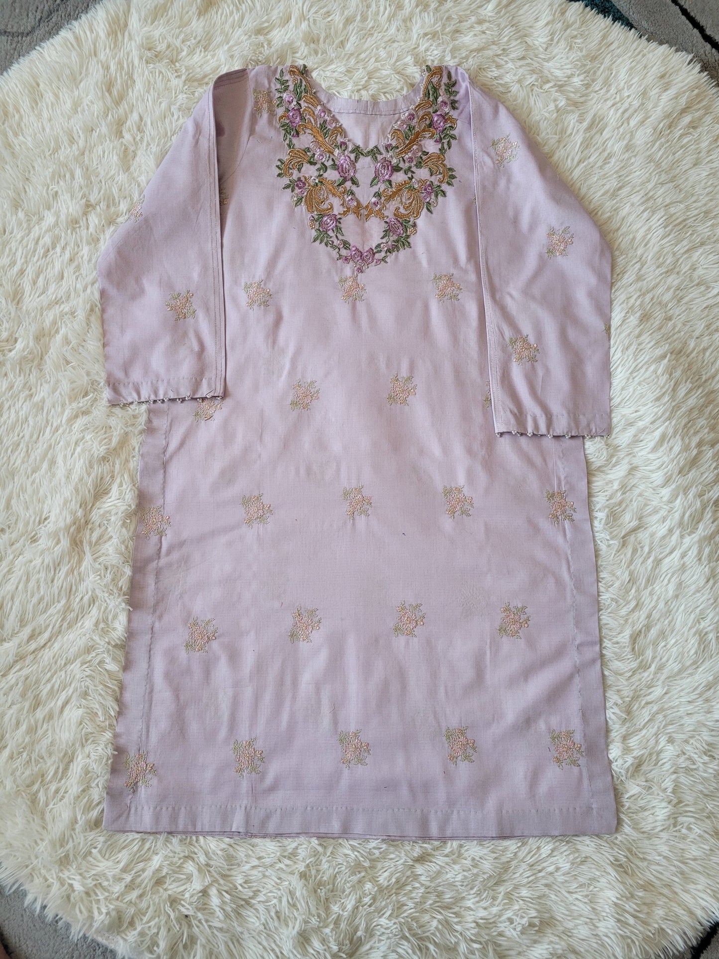 Lilac Garden: Multi-Embroidered Suit with Coordinating Dupatta