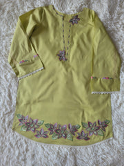 Lime Pop & White: Embroidered Cotton Two-Piece Suit