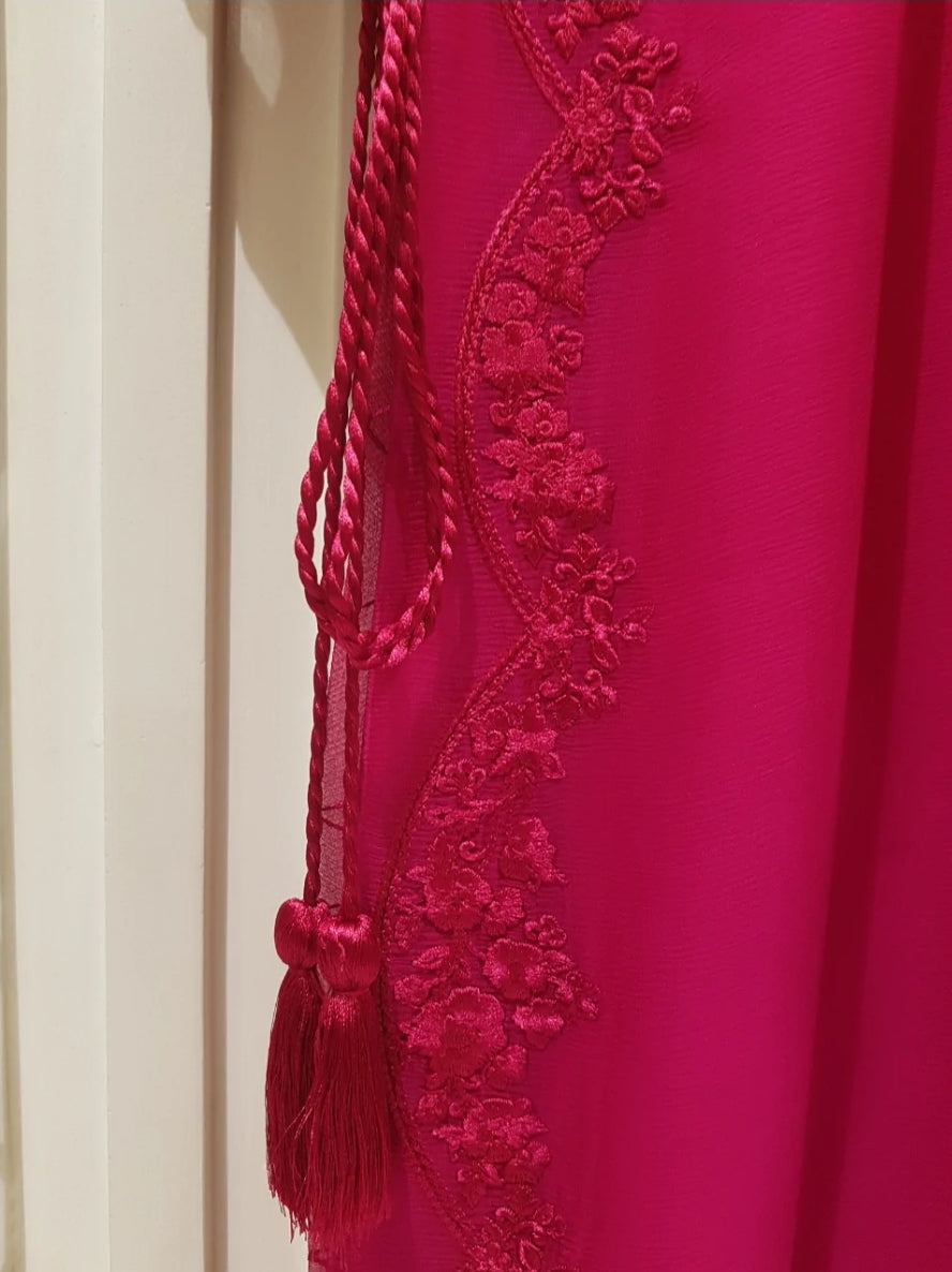 Agha Noor Magenta Gold Embellished Chiffon Dress