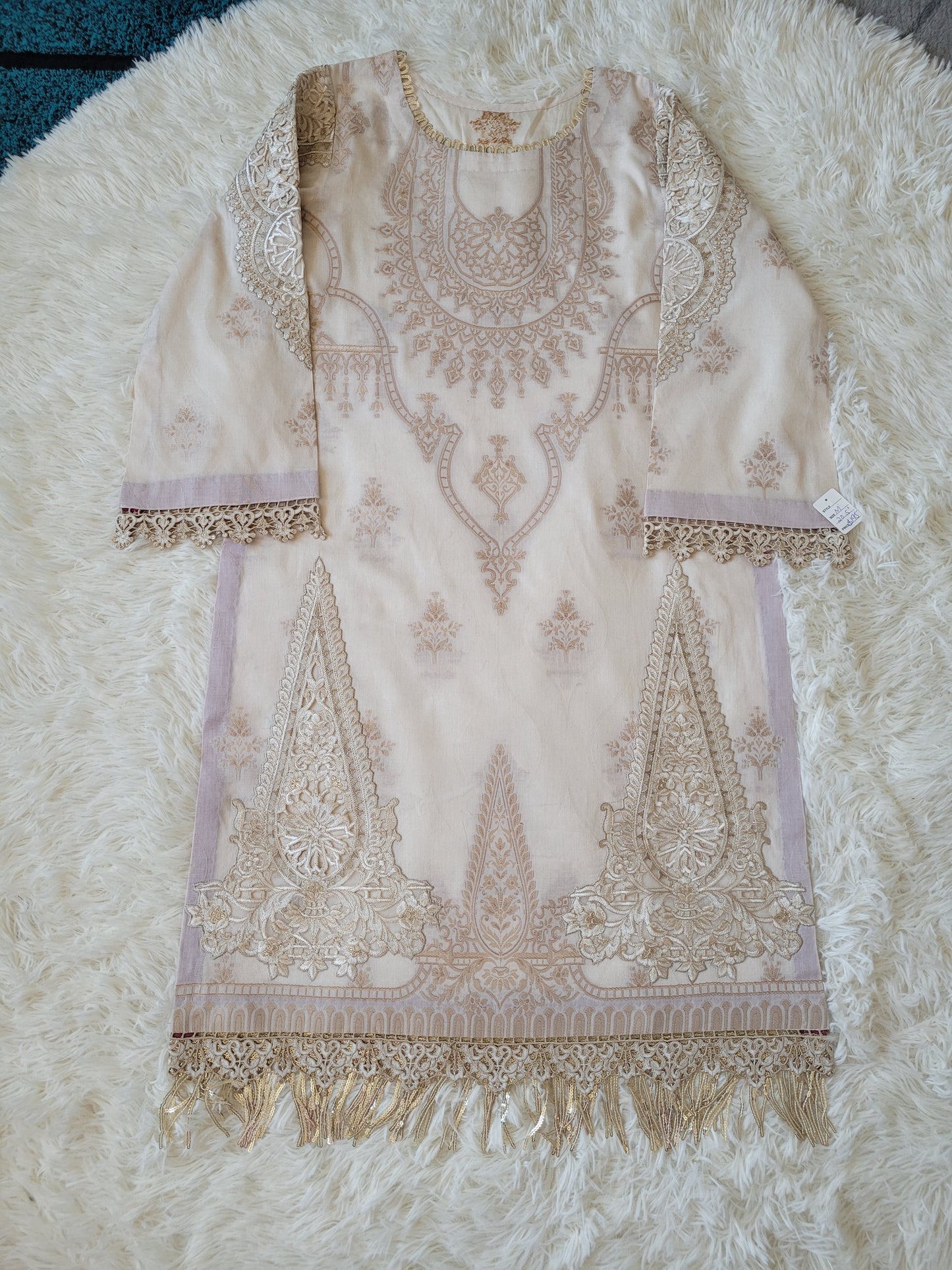 Maria B. Grandeur Ivory Embroidered Lawn Jacquard Shirt with Printed Chiffon Dupatta and Cotton Trouser