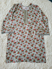 2 Pc Printed Marina Suit - Grey Floral Kurta with Solid Trousers