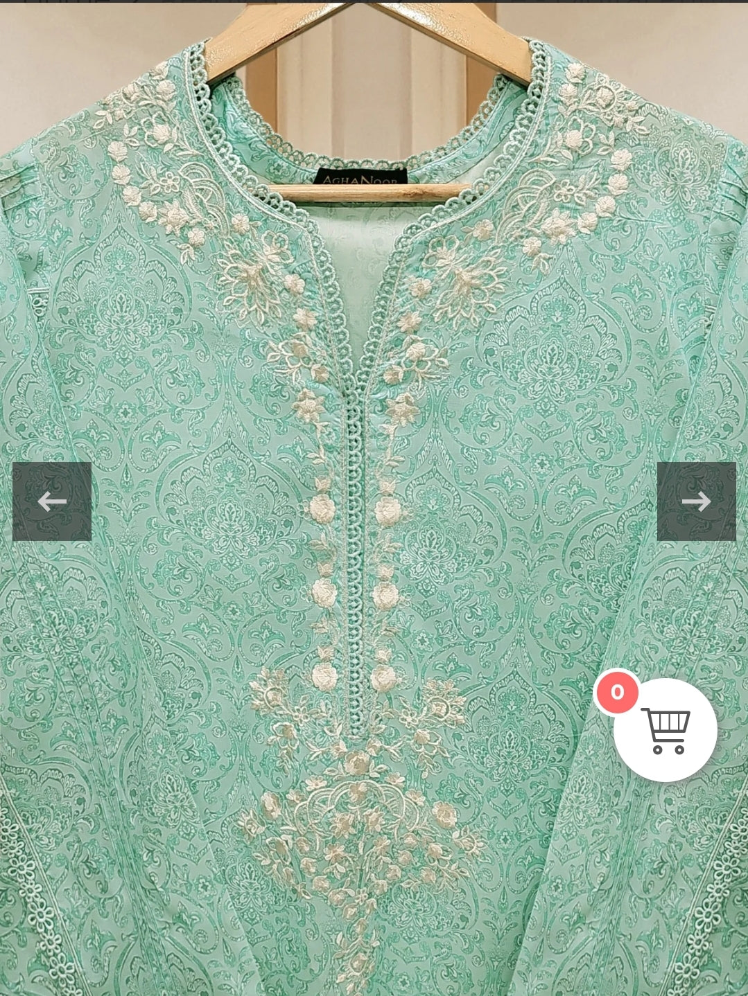 Mint Whisper: Embroidered lawn shirt with printed dupatta