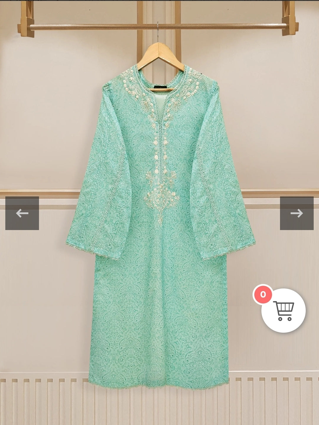 Mint Whisper: Embroidered lawn shirt with printed dupatta