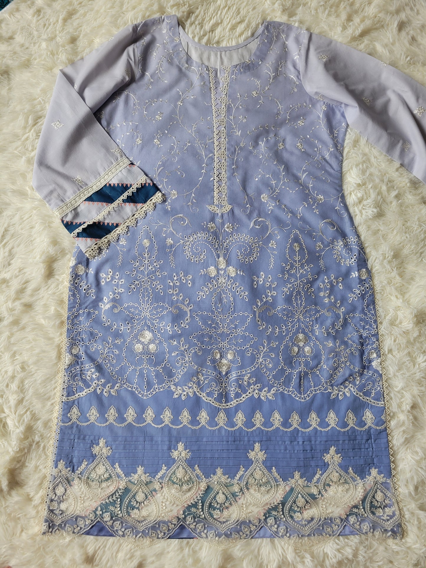 Noor by Saadia Asad Azure Bloom Embroidered Lawn Suit with Printed Chiffon Dupatta