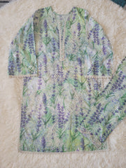 Nureh Green Meadows: Printed Lawn Three-Piece Suit