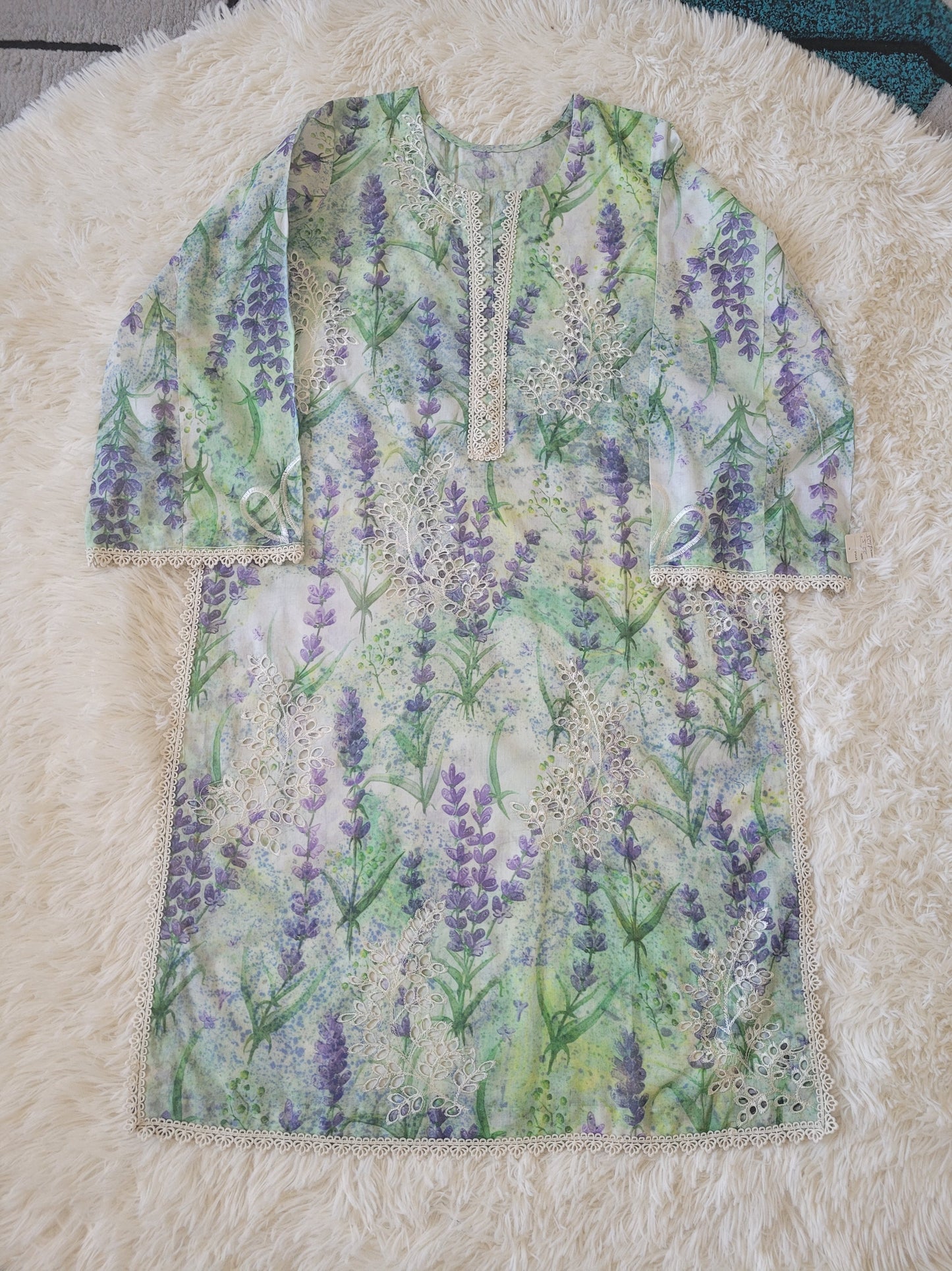 Nureh Verdant Grace: Embroidered Printed Suit with Ombre Chiffon Dupatta