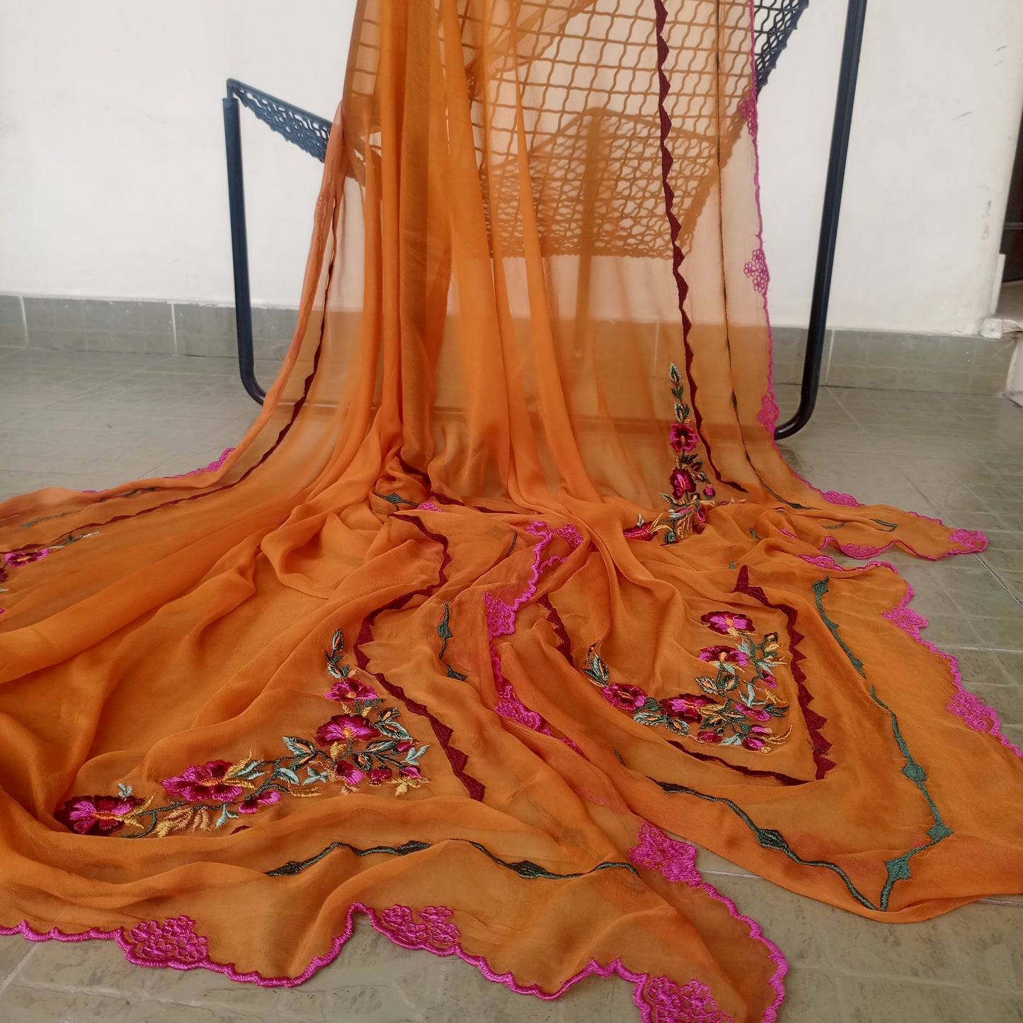 Radiant Sunset Bloom Embroidered Dupatta