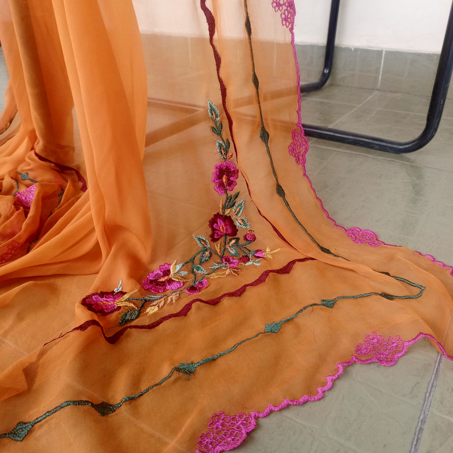 Radiant Sunset Bloom Embroidered Dupatta