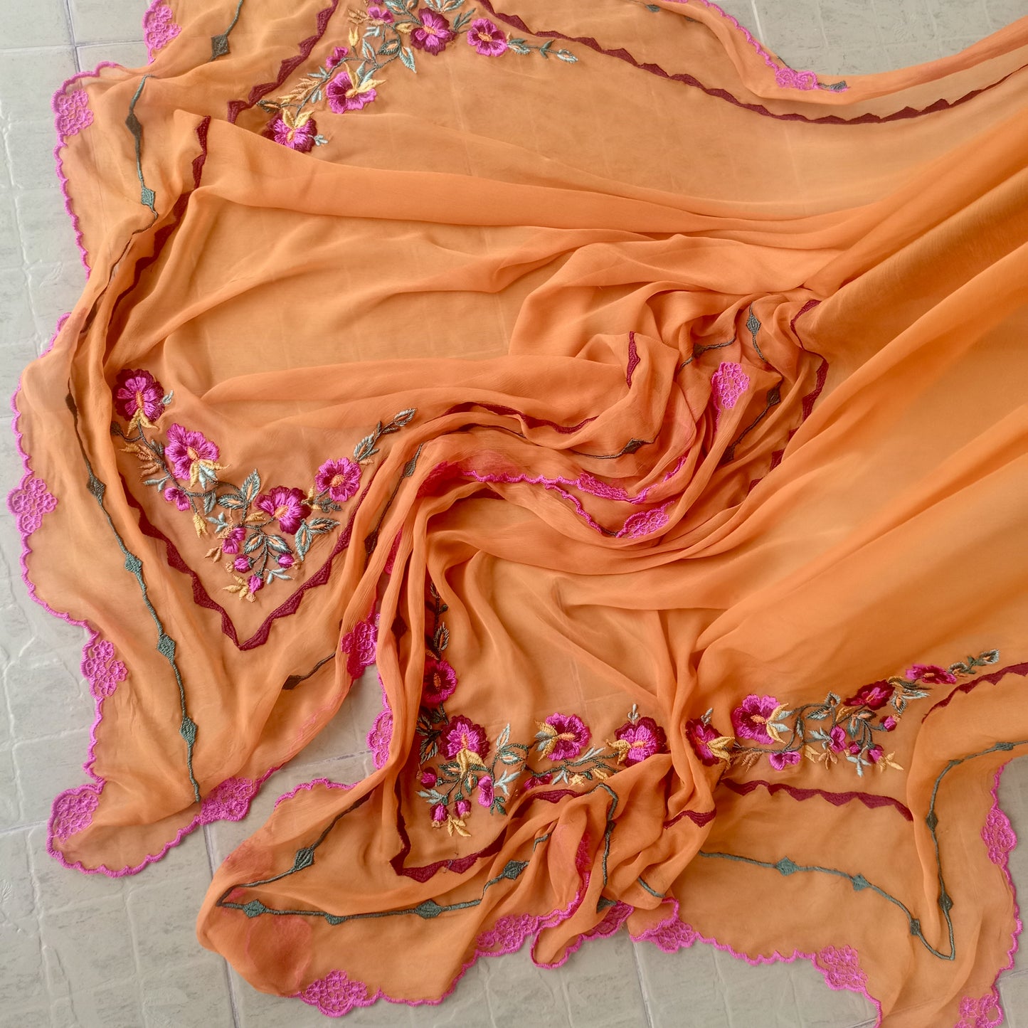 Radiant Sunset Bloom Embroidered Dupatta