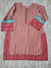 Embroidered Marina Coord - Peach Kurta with Multi-Panel Sleeves