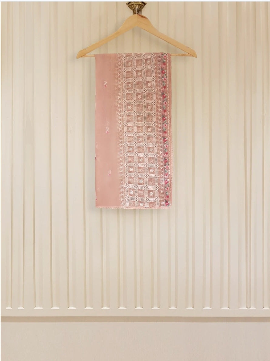 Blush Petals: Agha Noor Embroidered Peach Chiffon Dress