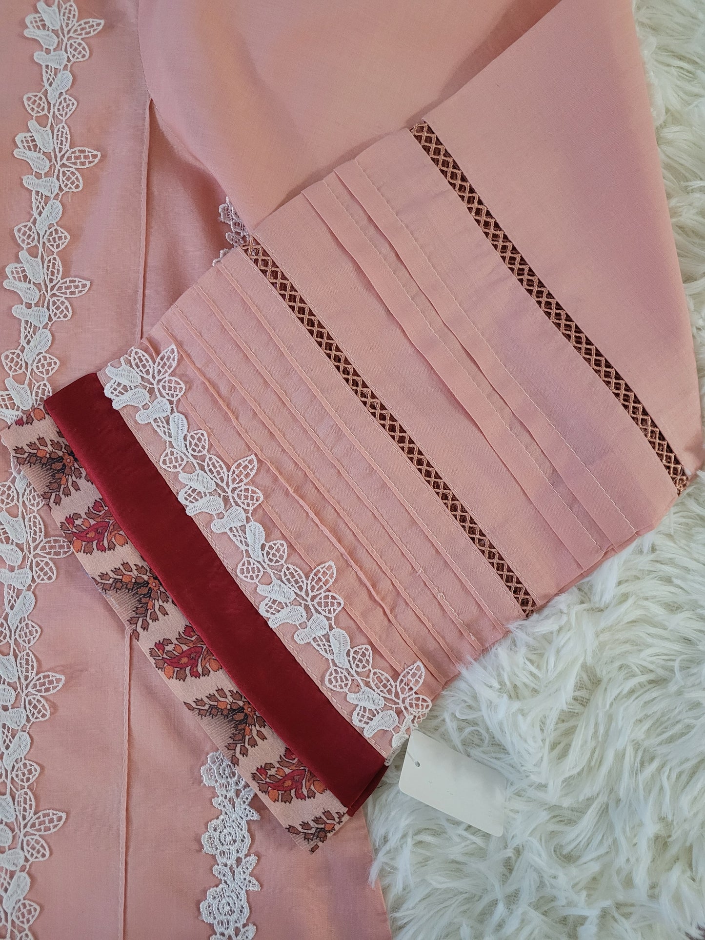 Peach Blossom Embroidered Cambric Suit with Tie-Dye Dupatta