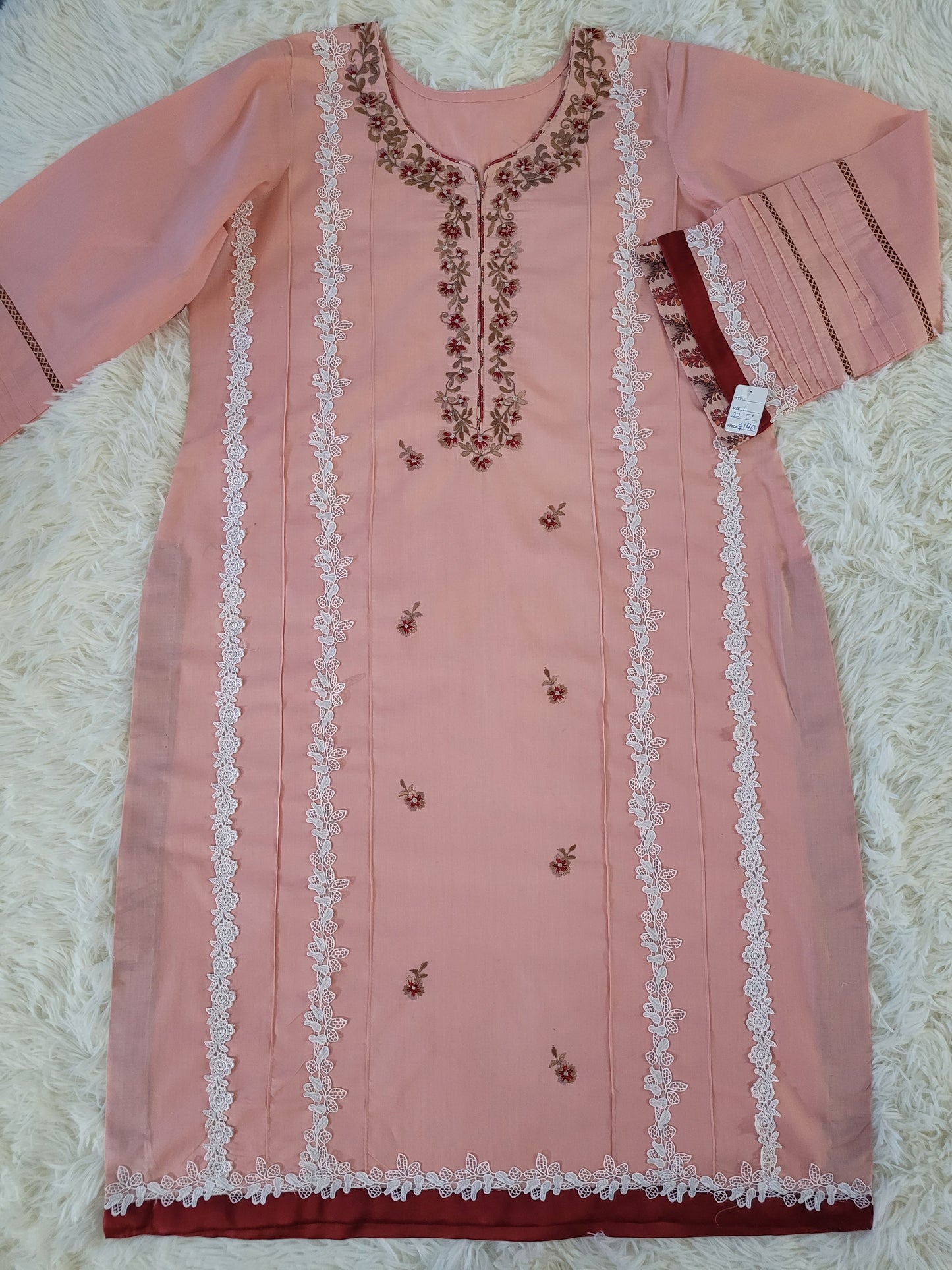 Peach Blossom Embroidered Cambric Suit with Tie-Dye Dupatta