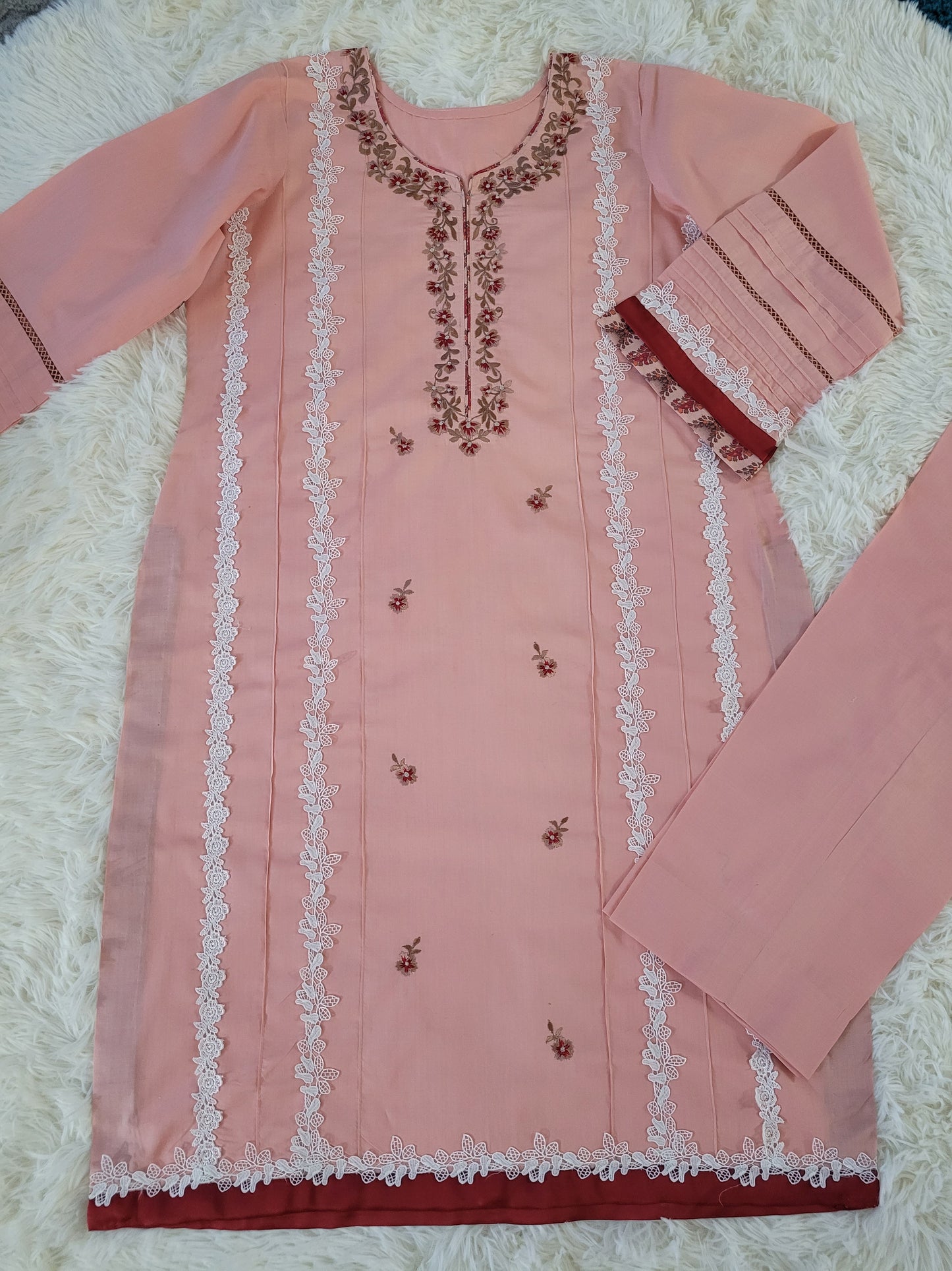 Peach Blossom Embroidered Cambric Suit with Tie-Dye Dupatta