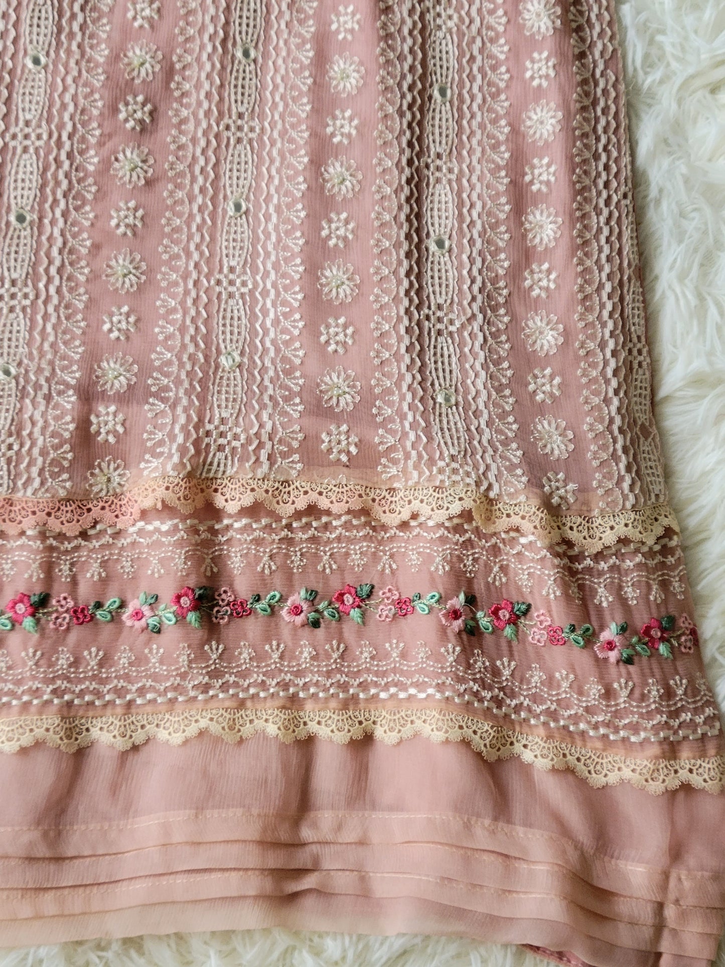 Blush Petals: Agha Noor Embroidered Peach Chiffon Dress