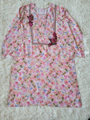 2 Pc Embroidered Pink Watercolor Floral Kurta with Trousers