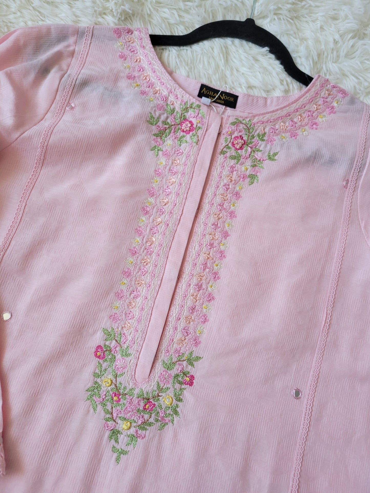 Agha Noor Rose Petal Pink Jacquard Shirt