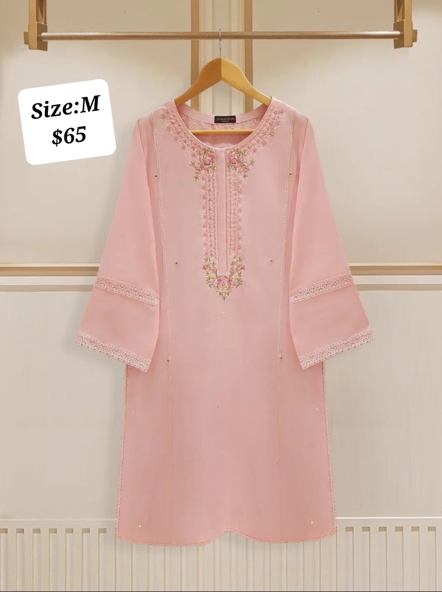 Agha Noor Rose Petal Pink Jacquard Shirt